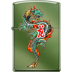 Zippo Windproof Pocket Lighter - Dragon Tattoo High Polish Green Metal | XC543
