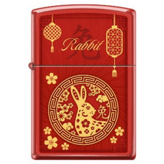 Zippo Windproof Pocket Lighter - Zodiac Rabbit Red Matte Metal | XC329