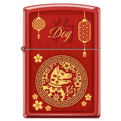 Zippo Windproof Pocket Lighter - Zodiac Dog Red Matte Metal | XC331