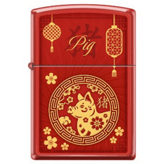 Zippo Windproof Pocket Lighter - Zodiac Pig Red Matte Metal | XC332