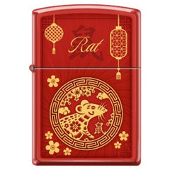 Zippo Windproof Pocket Lighter - Zodiac Rat Red Matte Metal | XC333