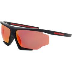 Prada Men's Sunglasses - Black Plastic Shield Shape Half Rim Frame | PS 07YS DG010A