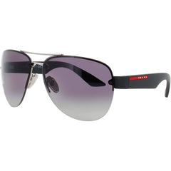 Prada Men's Sunglasses - Silver/Black Metal Aviator Half Rim Frame | PS 55YS 1BC09U