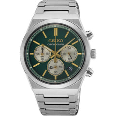 Seiko Men's Watch - Chronograph Green and Silver Tone Dial Steel Bracelet | SSB461P1