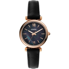 Fossil Women's Watch - Carlie Mini Navy Blue MOP Dial Black Leather Strap | ES4700