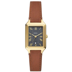 Fossil Women's Watch - Raquel Quartz Yellow Gold Case Grey Dial Brown Strap | ES5303