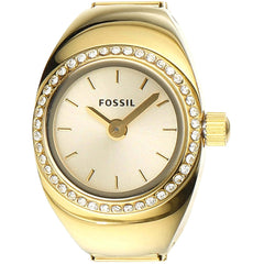 Fossil Women's Ring Watch - Quartz Crystal Bezel Yellow Gold Steel Bracelet | ES5319