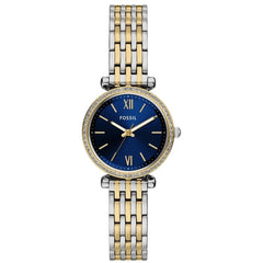 Fossil Women's Watch - Carlie Mini Quartz Blue Dial Two Tone Bracelet | ES5438