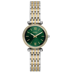 Fossil Women's Watch - Carlie Mini Quartz Green Dial Two Tone Bracelet | ES5439