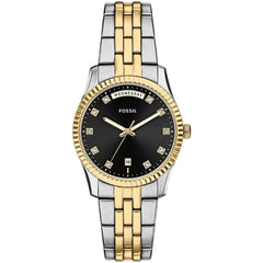 Fossil Women's Watch - Scarlette Day-Date Black Dial Two Tone Bracelet | ES5458