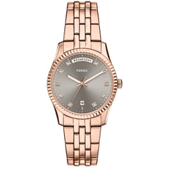 Fossil Women's Watch - Scarlette Day-Date Grey Dial Rose Gold Bracelet | ES5459