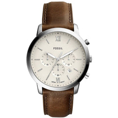 Fossil Men's Watch - Neutra Chronograph Silver Dial Brown Leather Strap | FS5380