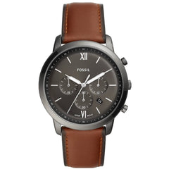 Fossil Men's Watch - Neutra Chronograph Grey Case Brown Leather Strap | FS5512