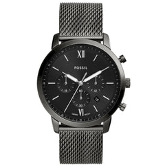Fossil Men's Watch - Neutra Chronograph Black Dial Smoke Grey Mesh Bracelet | FS5699