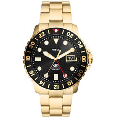 Fossil Men's Watch - Fossil Blue GMT Quartz Black Dial Yellow Gold Bracelet | FS5990