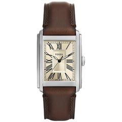 Fossil Men's Watch - Carraway Quartz Silver Tone Case Beige Dial Brown Strap | FS6012
