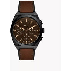 Fossil Men's Watch - Machine Quartz Chrono Black Case Brown Leather Strap | FS6108