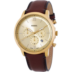 Fossil Men's Watch - Neutra Quartz Chrono Gold Tone Dial Leather Strap Watch | FS6113