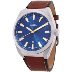 Fossil Men's Analog Watch - Everett Quartz Blue Dial Brown Leather Strap | FS6115