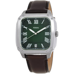 Fossil Men's Watch - Crosby Quartz Silver Case Green Dial Brown Leather Strap | FS6150
