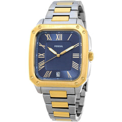 Fossil Men's Analog Watch - Crosby Quartz Blue Dial Two Tone Steel Bracelet | FS6161