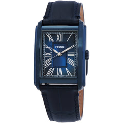 Fossil Men's Watch - Carraway Quartz Rectangular Blue Dial Leather Strap | FS6170