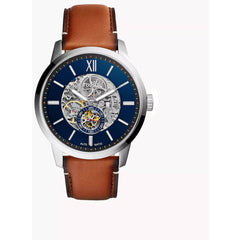 Fossil Men's Watch - Townsman Automatic Skeleton Blue Dial Leather Strap | ME3154