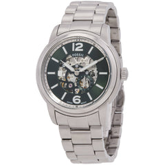 Fossil Men's Watch - Heritage Automatic Green Skeleton Dial Silver Bracelet | ME3262