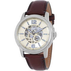 Fossil Men's Analog Watch - Heritage Automatic Cream Dial Brown Leather Strap | ME3264