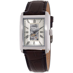 Fossil Unisex Analog Watch - Carraway Automatic Beige Dial Leather Strap | ME3272