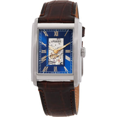 Fossil Unisex Analog Watch - Carraway Automatic Blue Dial Brown Leather Strap | ME3273