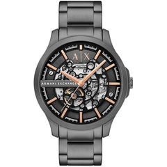 Armani Exchange Men's Watch - Hampton Black and Silver Semi-Skeleton Dial | AX2458