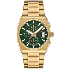 Armani Exchange Men's Watch - Oliver Chrono Green Dial Yellow Gold Bracelet | AX2822