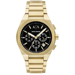 Armani Exchange Men's Watch - Rafael Chrono Black Dial Yellow Gold Bracelet | AX4180