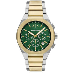 Armani Exchange Men's Watch - Rafael Chrono Green Dial Two Tone Bracelet | AX4184