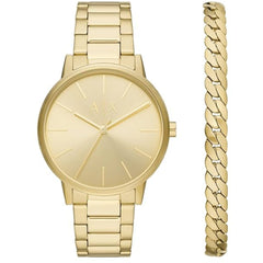 Armani Exchange Men's Watch Set - Cayde Quartz Gold Tone Dial Bracelet | AX7144SET