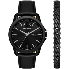Armani Exchange Men's Watch Set - Banks Black Leather Strap Date-Day | AX7147SET