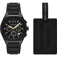 Armani Exchange Men's Watch Set - Sync Chrono Black Dial Silicone Strap | AX7165SET