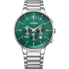 Citizen Men's Watch - Chronograph Green Dial Silver Steel Bracelet Date | AN8220-52X
