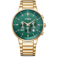 Citizen Men's Watch - Chronograph Green Dial Yellow Gold Steel Bracelet | AN8223-54X