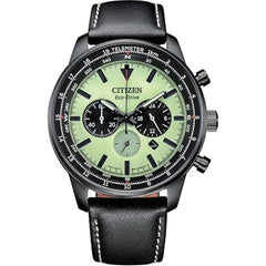 Citizen Men's Watch - Chronograph Green and Black Dial Leather Strap | CA4505-21X