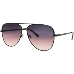 Quay Unisex Sunglasses - Shiny Black Metal Aviator | HIGH KEY EXTRA LARGE BLK/BPLPK