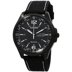 Citizen Men's Watch - Classic Eco-Drive Black Dial Canvas Strap Date | AW0115-03E