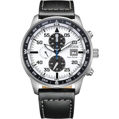 Citizen Men's Watch - Aviator Chronograph White and Black Dial Strap | CA0880-07A