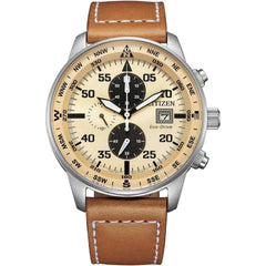 Citizen Men's Watch - Aviator Chronograph Beige and Black Dial Strap | CA0880-15X