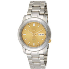 Seiko Men's Watch - Seiko 5 Automatic Gold Dial Silver Steel Bracelet | SNKK13K1