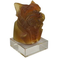 Daum Decoration Figurine - Les Dandys Oscar Junior Amber and Green Dog | 03800-1