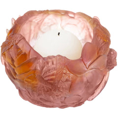 Daum Decoration Candle Holder - Red Orange compact Crystal Bouquet, 7 inches | 05377