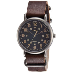 Timex Men's Watch - Weekender Quartz Black Dial Brown Leather Strap | TW2P858009J