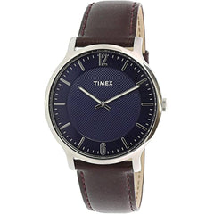 Timex Men's Watch - Metropolitan Quartz Blue Dial Brown Leather Strap | TW2R49900JT